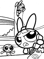 A coloring page of powerpuff girls